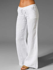 Wide Leg Loose Cotton Pure Color Elastic Waist Trousers Pants Mssza