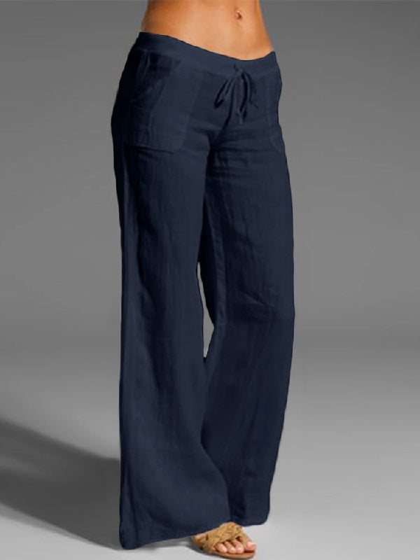 Wide Leg Loose Cotton Pure Color Elastic Waist Trousers Pants Mssza