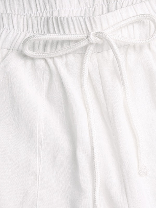 Wide Leg Loose Cotton Pure Color Elastic Waist Trousers Pants Mssza