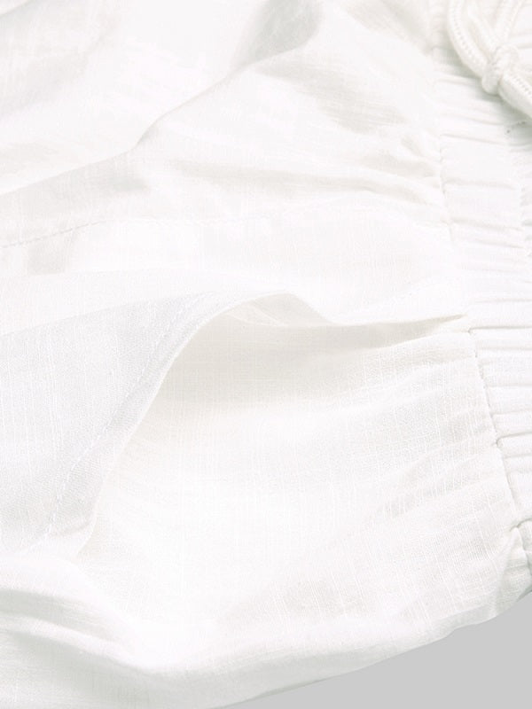 Wide Leg Loose Cotton Pure Color Elastic Waist Trousers Pants Mssza