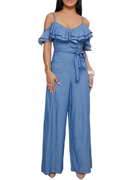 Wide Leg Ruffles Cotton One Piece Outfit Mssza