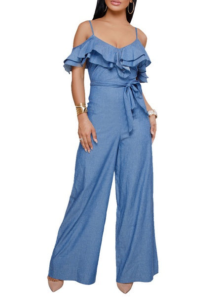 Wide Leg Ruffles Cotton One Piece Outfit Mssza