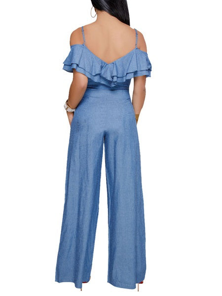 Wide Leg Ruffles Cotton One Piece Outfit Mssza