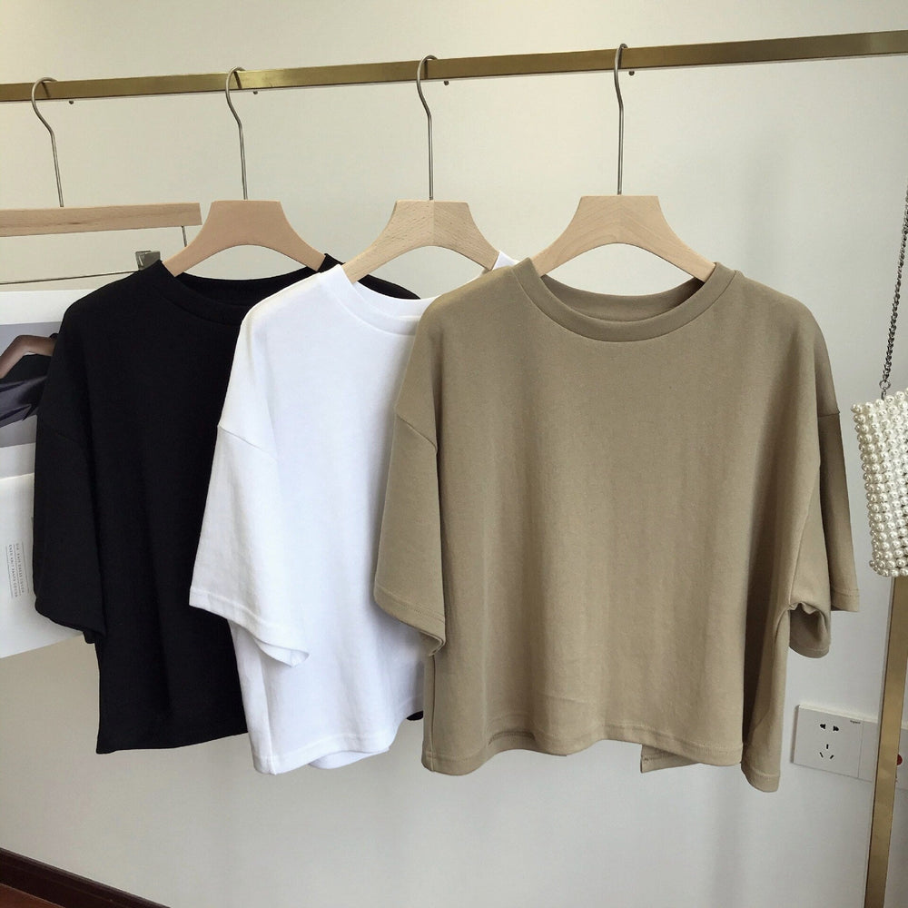 Superior Backless O Neck Solid Color Short Sleeve Tops Mssza