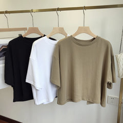 Superior Backless O Neck Solid Color Short Sleeve Tops Mssza