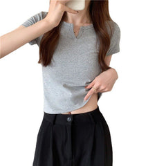 Superior Quality Solid Color V Neck Casual Short Sleeve T Shirt Mssza
