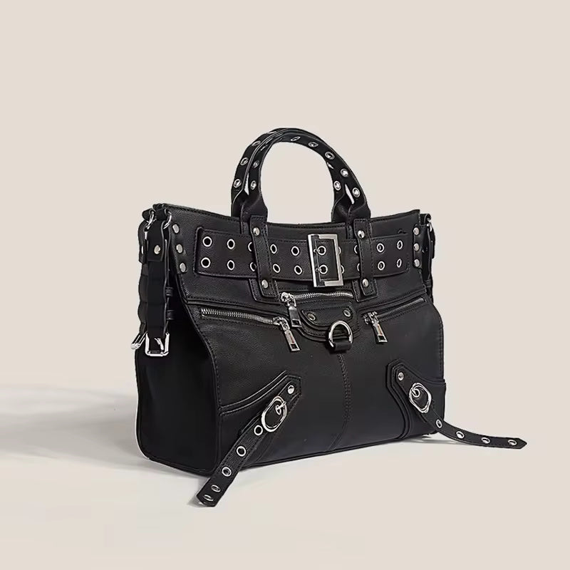 Moto and Biker Style Rivet Belt Large Capacity Tote Bag Mssza
