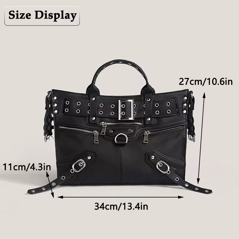 Moto and Biker Style Rivet Belt Large Capacity Tote Bag Mssza