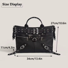 Moto and Biker Style Rivet Belt Large Capacity Tote Bag Mssza