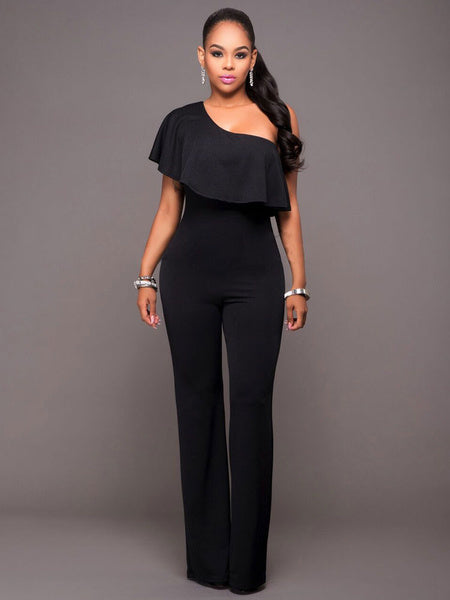 Short Sleeve One Shoulder Wide Leg Jumpsuit Mssza