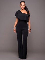 Short Sleeve One Shoulder Wide Leg Jumpsuit Mssza