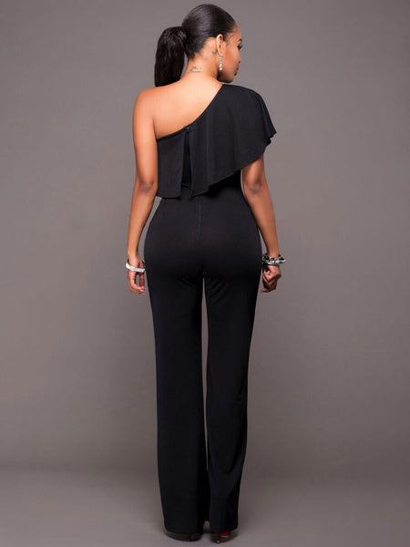 Short Sleeve One Shoulder Wide Leg Jumpsuit Mssza