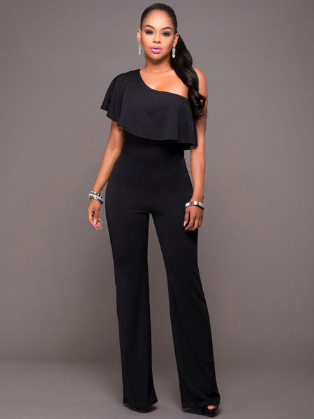 Short Sleeve One Shoulder Wide Leg Jumpsuit Mssza