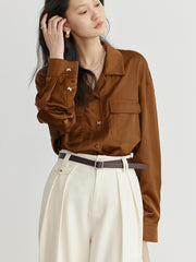 Elegant Satin Butterfly Button Office Loose Shirt Mssza