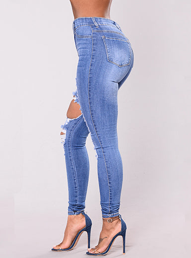 Women Body Hugging Torn Denim Jean Mssza
