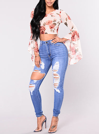 Women Body Hugging Torn Denim Jean Mssza