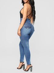 Front Button High Waist Faded Denim Skinny Jeans Mssza