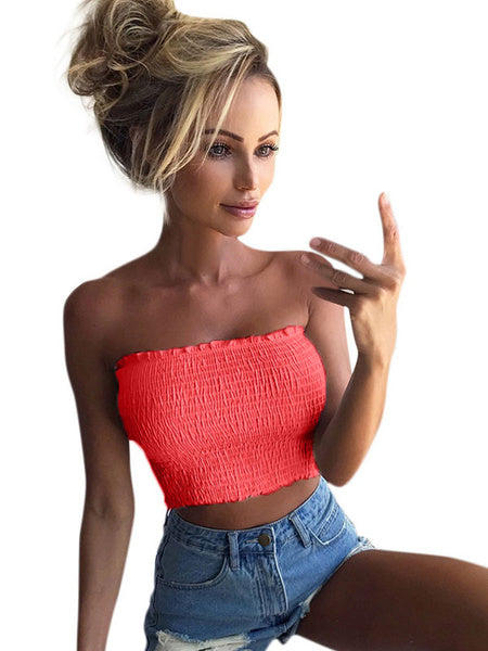 Women Crop Top Strapless Ruffles Shaping Bandeau Top Mssza