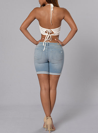 Women Distressed Bermuda Shorts Mssza