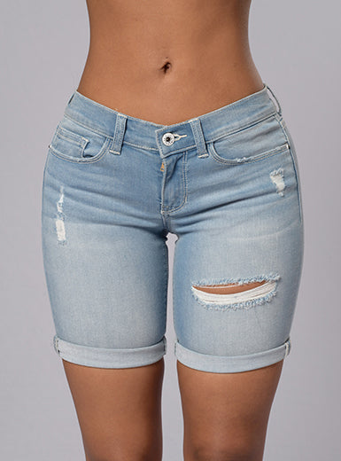 Women Distressed Bermuda Shorts Mssza