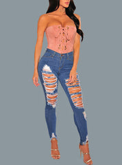 Women Distressed and Ripped Skinny Jean Pants Mssza