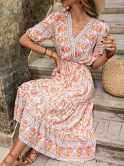 Bohemian Print V-neck HolidayChiffon Dress Mssaz Desses