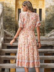 Bohemian Print V-neck HolidayChiffon Dress Mssaz Desses