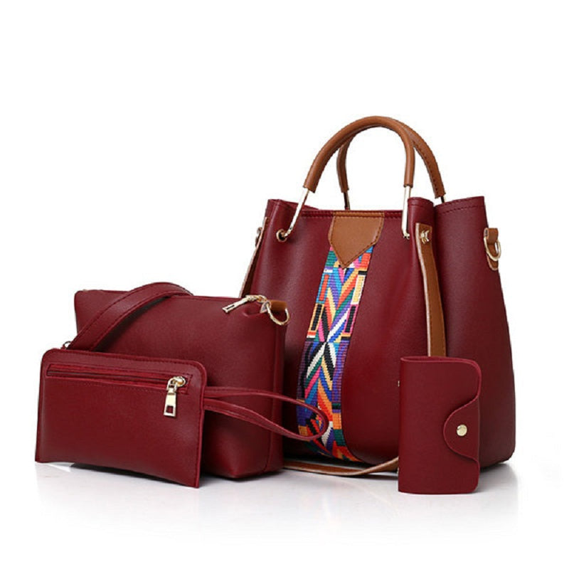 Women Faux Leather Four-piece Set Handbag Shoulder Bag Clutch Bag Mssza