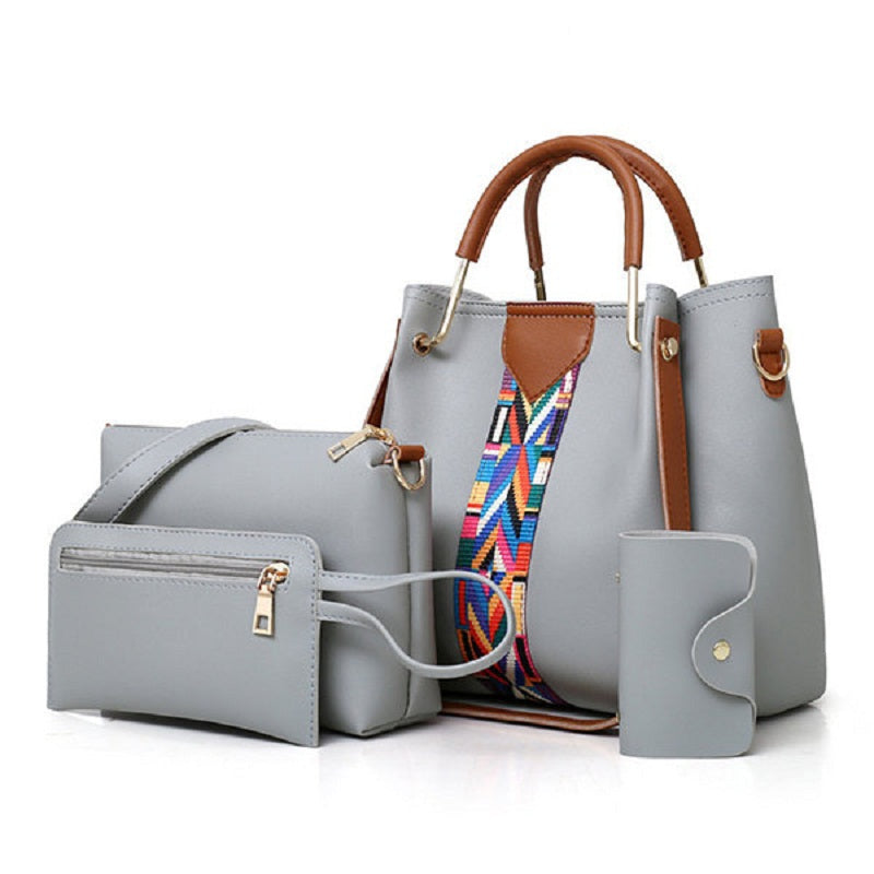 Women Faux Leather Four-piece Set Handbag Shoulder Bag Clutch Bag Mssza