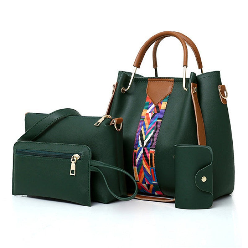 Women Faux Leather Four-piece Set Handbag Shoulder Bag Clutch Bag Mssza