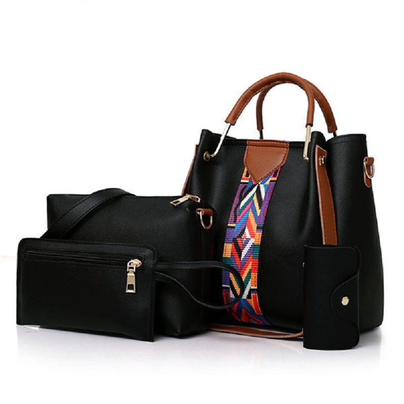 Women Faux Leather Four-piece Set Handbag Shoulder Bag Clutch Bag Mssza