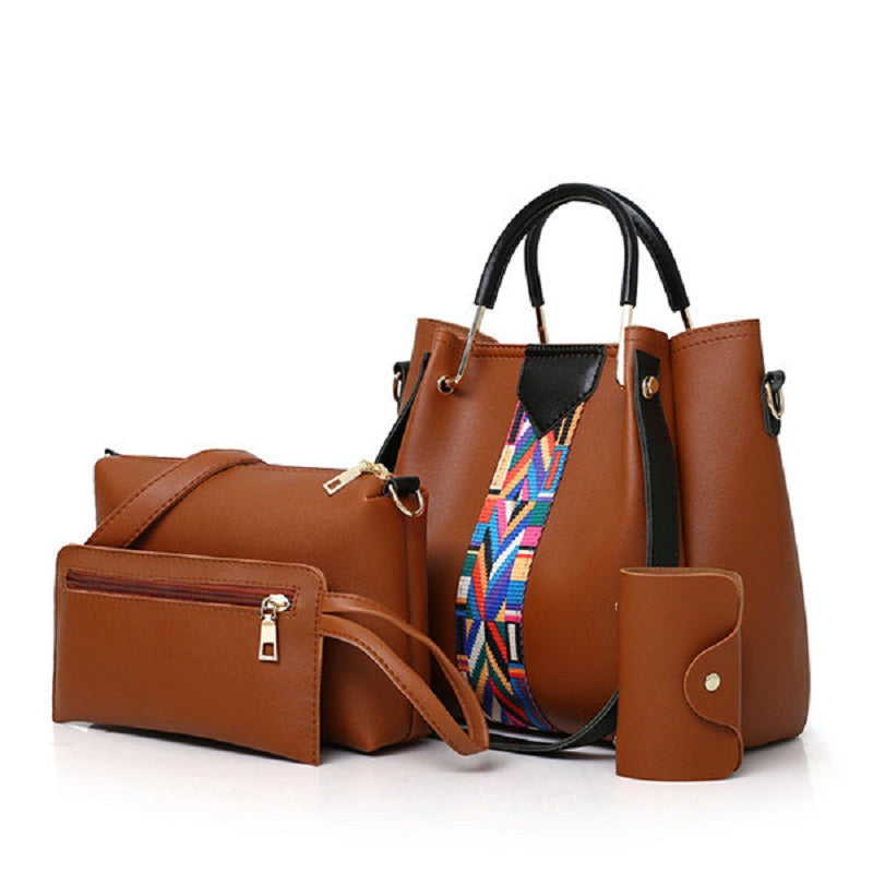 Women Faux Leather Four-piece Set Handbag Shoulder Bag Clutch Bag Mssza