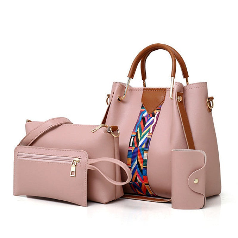 Women Faux Leather Four-piece Set Handbag Shoulder Bag Clutch Bag Mssza