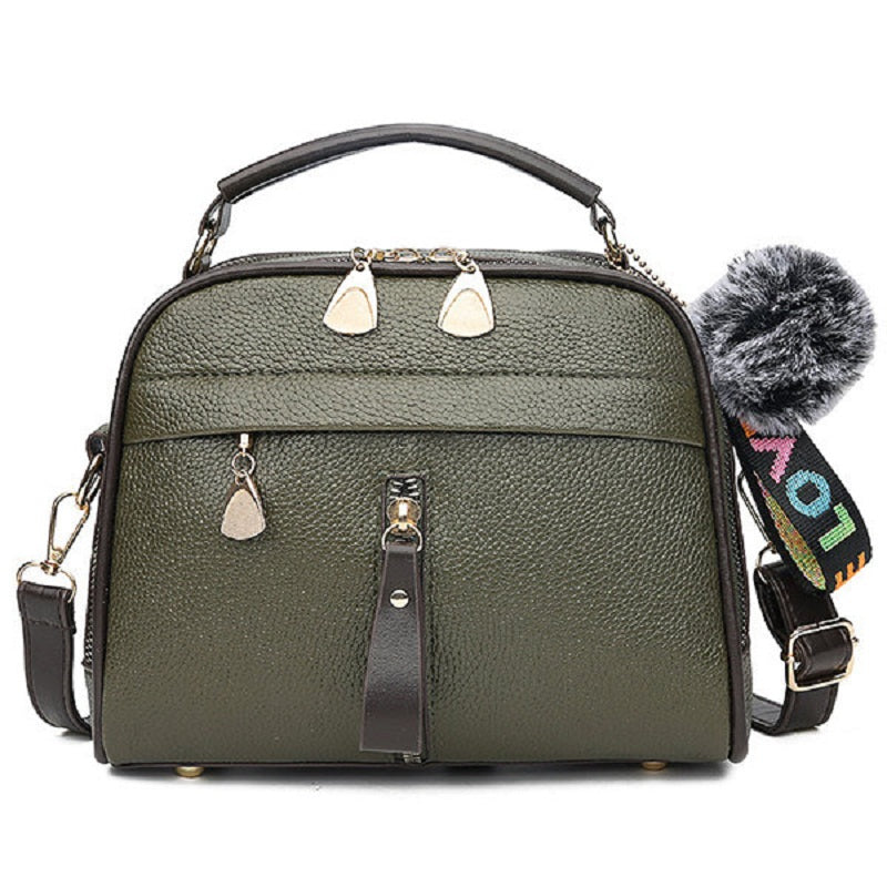 Women Faux Leather Plain Fur Ball Handbag Shoulder Bag Cross body Bag Mssza