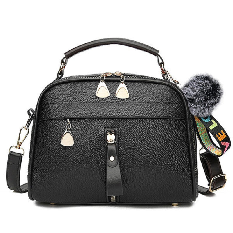 Women Faux Leather Plain Fur Ball Handbag Shoulder Bag Cross body Bag Mssza