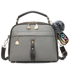 Women Faux Leather Plain Fur Ball Handbag Shoulder Bag Cross body Bag Mssza