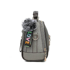 Women Faux Leather Plain Fur Ball Handbag Shoulder Bag Cross body Bag Mssza