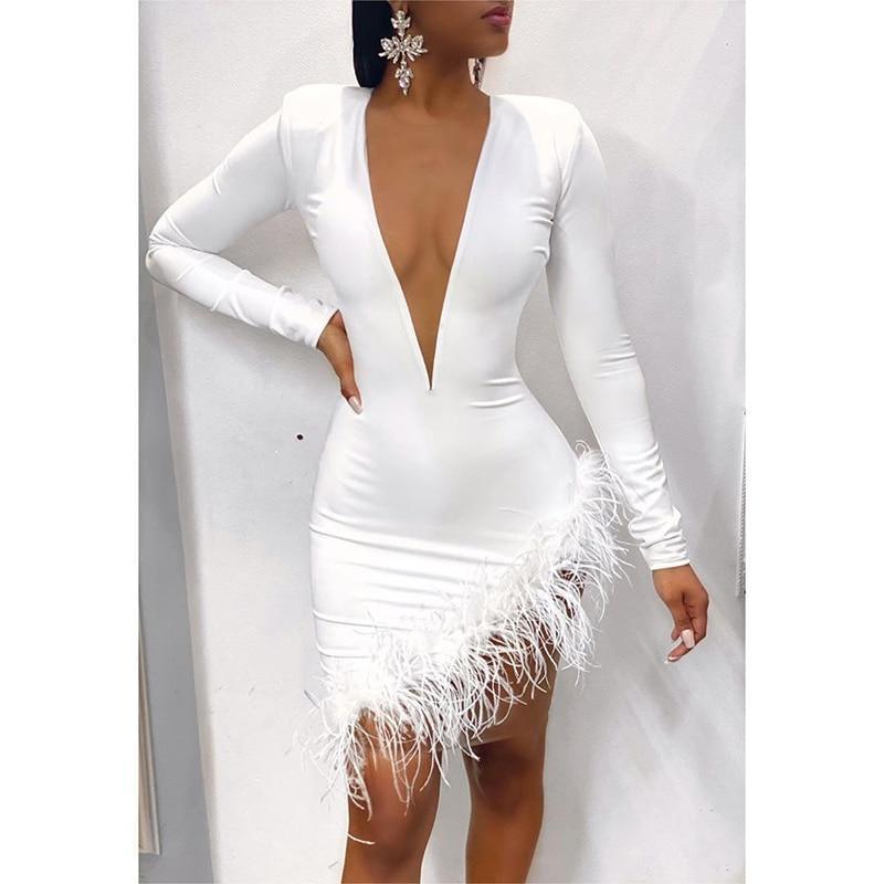 Faxu Feather Long Sleeve Dress Mssaz Desses