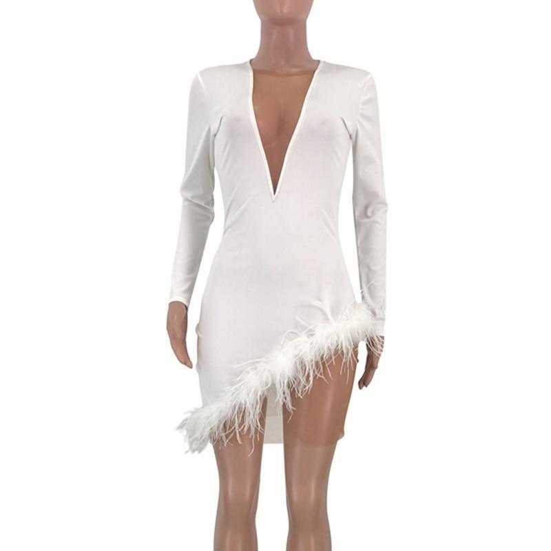 Faxu Feather Long Sleeve Dress Mssaz Desses