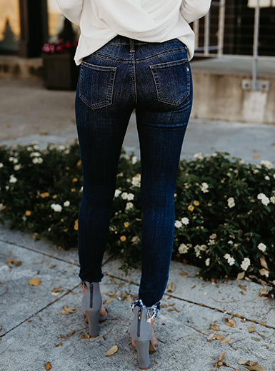 Frayed Ankle Cuff Distressed Denim Skinny Pants Mssza