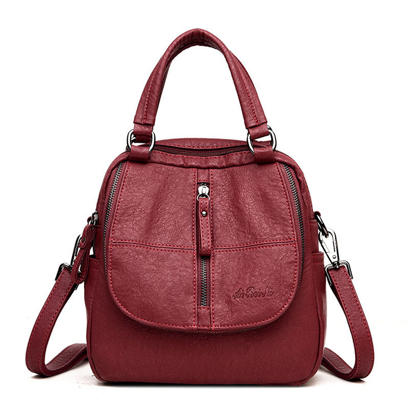 PU Washed Leather Convertible Backpack Purse Waterproof Lightweight Tassel Zipper Bag Mssza