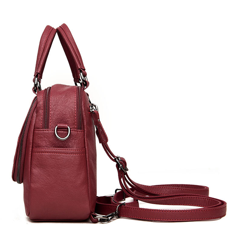 PU Washed Leather Convertible Backpack Purse Waterproof Lightweight Tassel Zipper Bag Mssza