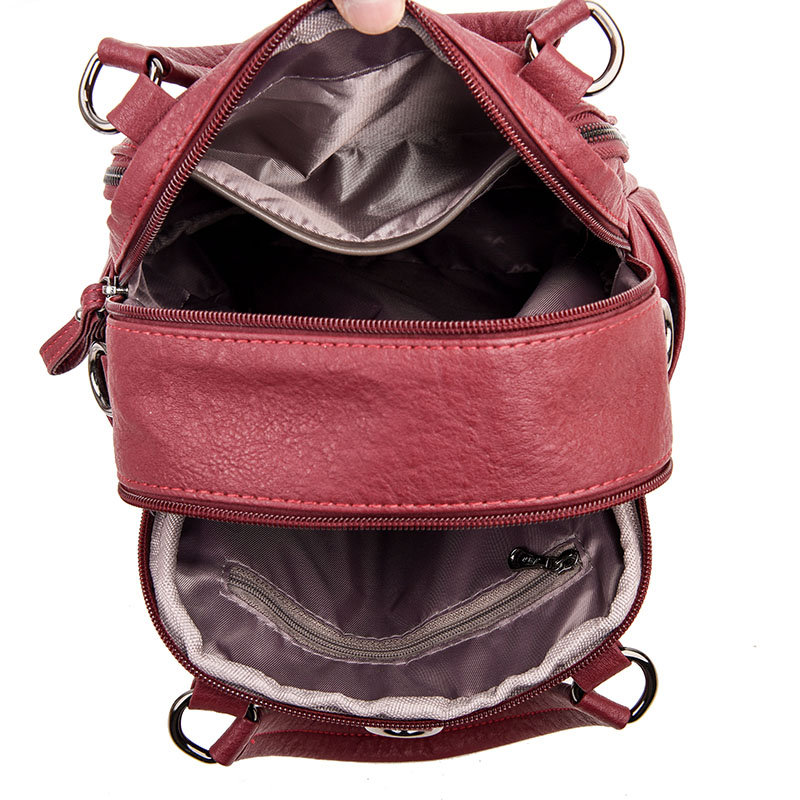PU Washed Leather Convertible Backpack Purse Waterproof Lightweight Tassel Zipper Bag Mssza