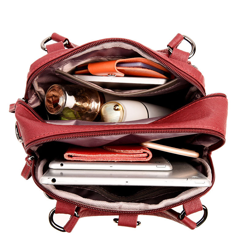 PU Washed Leather Convertible Backpack Purse Waterproof Lightweight Tassel Zipper Bag Mssza
