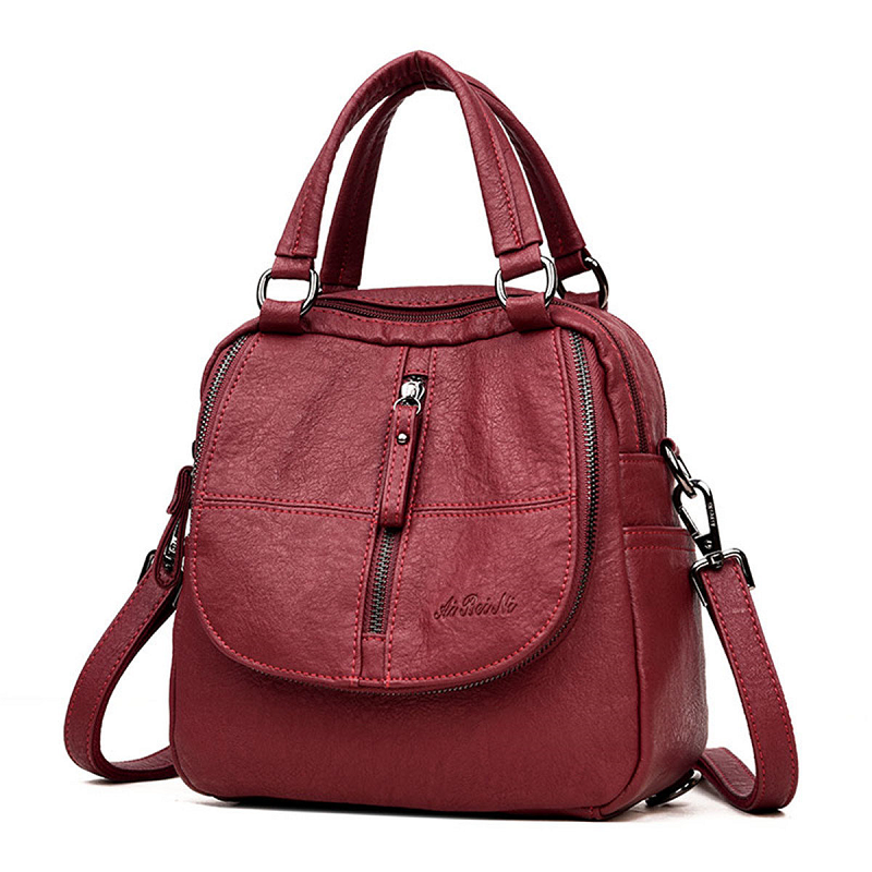 PU Washed Leather Convertible Backpack Purse Waterproof Lightweight Tassel Zipper Bag Mssza