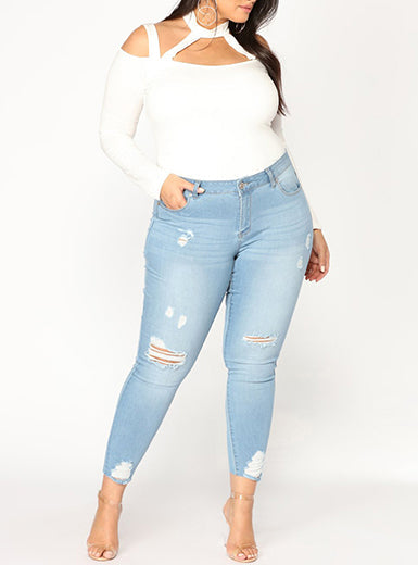 Ripped Denim Destroyed Hole High Waist Casual Stretch Pencil Jeans Mssza