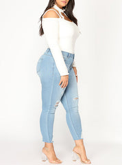 Ripped Denim Destroyed Hole High Waist Casual Stretch Pencil Jeans Mssza