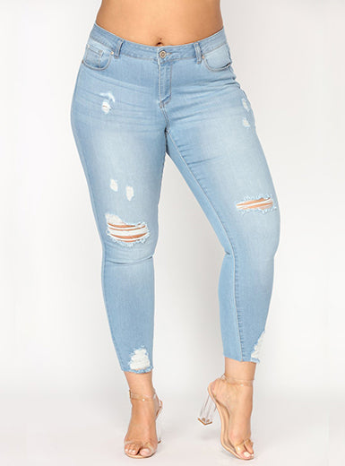 Ripped Denim Destroyed Hole High Waist Casual Stretch Pencil Jeans Mssza