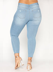 Ripped Denim Destroyed Hole High Waist Casual Stretch Pencil Jeans Mssza