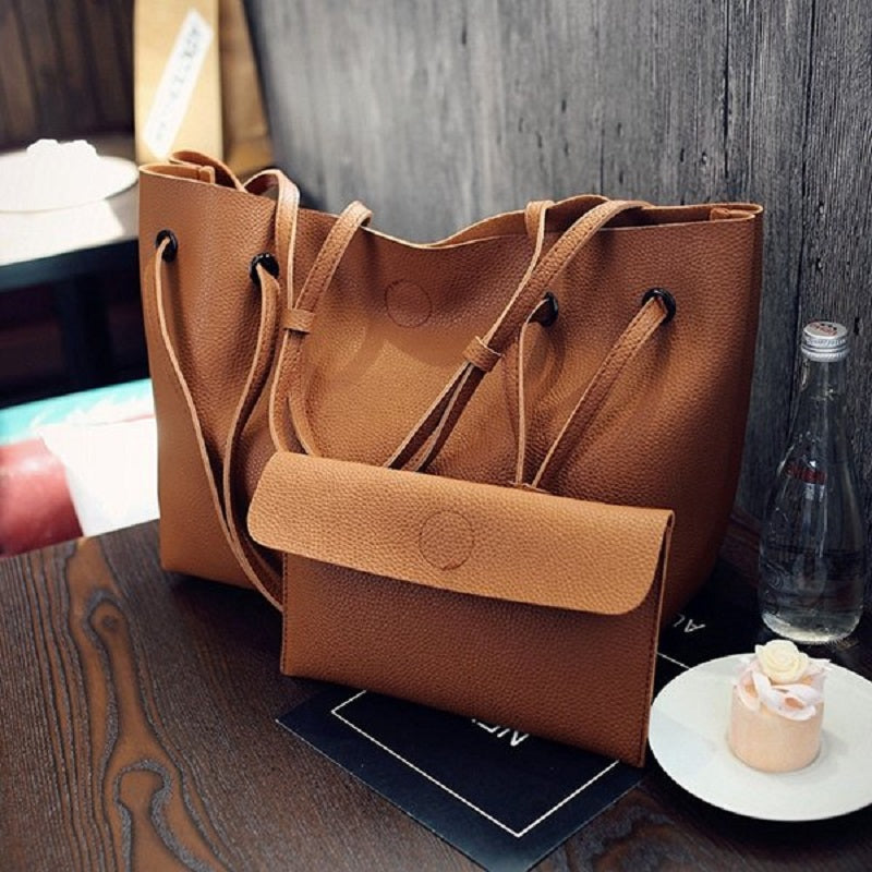 Large Capacity 2Pcs Tote with Optional Strap Styles Matching Wallet Handbags Mssza